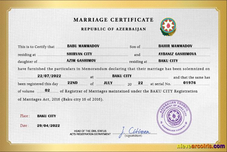 Azerbaijan marriage certificate